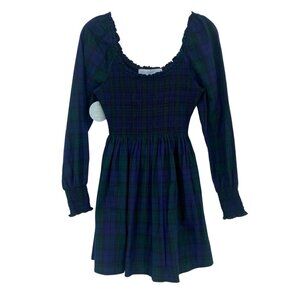 Hill House Size XS Norah Nap Dress Smocked Long Sleeve Blackwatch Tartan Mini